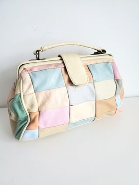 Pastel Patchwork Leather Top-Handle Bag - Multicolor - Vintage